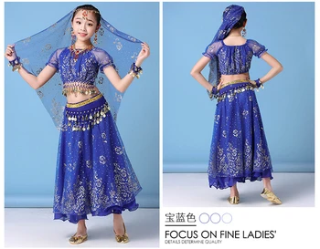 Yeni Stil Çocuklar Hint Oryantal dans kostümü Seti Çocuk Bollywood Sahne Performansı Hint Dans Giyim Çok Renkli 4 adet / takım