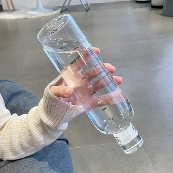Yeni Su Bardağı Spor Su Şişesi Zaman Ölçeği İle Çift Plastik Taşınabilir su deposu Anti-damla Açık Su Şişesi