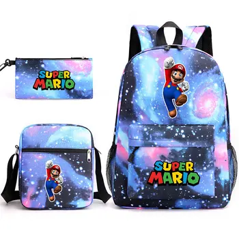 Yeni Süper Mario Bros 3 adet / takım Sırt Çantası omuz Çantaları Kalem Kutusu Takım Elbise Karikatür Çocuk Su Geçirmez Schoolbag Moda Serin Öğrenci