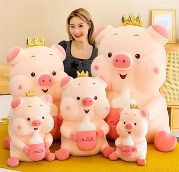 Yeni taç süt şişesi domuz peluş oyuncak sevimli domuz domuz bebek tutma yastığı bez bebek kız arkadaşı çocuk doğum günü hediyesi