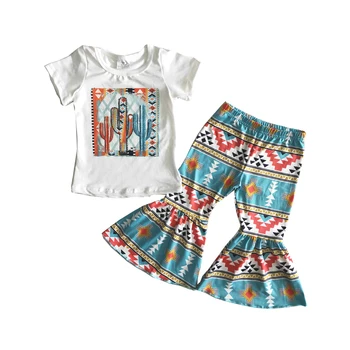 Yeni Varış Bahar Yaz çocuk Moda Bells Giyim Seti Kız Kaktüs Baskılı Üst Kısa Kollu Ve Pantolon Takım Elbise