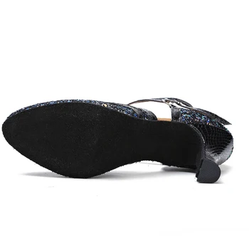 Yeni Varış Güzel Siyah Sparkly Kapalı Toe Latin Dans Ayakkabıları Kadın Salsa Tango Balo Salonu Dans Ayakkabıları