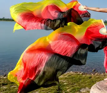 Yeni Varış Sıcak Satış Gökkuşağı Oryantal Dans ipek yelpaze Peçe El Boya canlı ışık Fan peçe çift Degrade 120cm 180cm Profesyonel