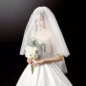 Yeni Varış Yumuşak Tül Beyaz Fildişi Gelin Veils Cut Kenar Ucuz Gelin düğün aksesuarları Velo de novia Ucuz düğün peçe
