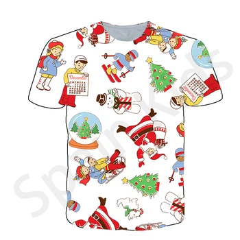 Yeni Yıl Noel Kawaii T-Shirt Mutlu Erkek Kız 3d Karikatür Baskı Streetwear Mutlu Yeni Yıl Partisi Büyük Boy T-Shirt 6xl