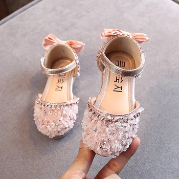 Yeni Çocuk Prenses Ayakkabı Bebek Kız Düz Bling Taklidi Deri Sandalet Moda Pullu Yumuşak Çocuk Dans Parti Sparkly Ayakkabı