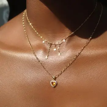 Yeni ıns Zarif Okyanus Kalp Zirkon Kolye Vintage Altın kaplama Kalp Kolye Kolye Kadınlar Kızlar İçin moda takı Hediye