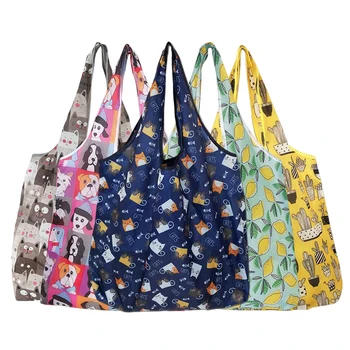 Yeniden kullanılabilir Alışveriş Çantası Katlanabilir alışveriş çantası Çevre Dostu Karikatür Köpek Kedi Tote Çanta