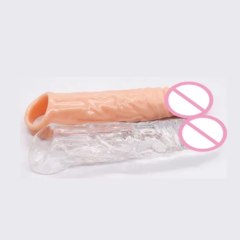 Yeniden kullanılabilir Penis Kollu Genişletici Yeniden Kullanılabilir Prezervatif Seks Oyuncakları Erkekler için Dick Büyütücü Uzatın 4/7 / 10cm Horoz Kollu Şeffaf / Eti