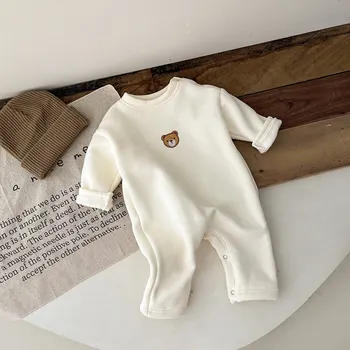 Yenidoğan Bebek Kız Erkek Polar İç Romper Kış Uzun Kollu Kalın Tulum Yürümeye Başlayan Çocuk pamuklu kazak Bebek Giysileri 3-18M
