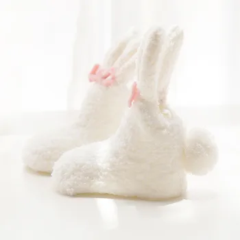 Yenidoğan Bebek Mercan Polar Kız Çorap Yumuşak Sevimli Tavşan Bebek Çorap Kış Tarzı