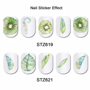 Yeşil kivi yaprağı meyve su kaydırıcı tırnak Sticker fantezi DIY duvar süsü folyo araçları için