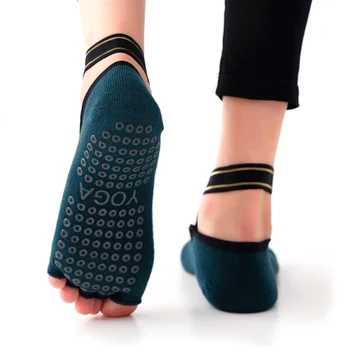 Yoga çorap kaymaz beş parmak Backless Çapraz bandaj Silikon kaymaz Toeles