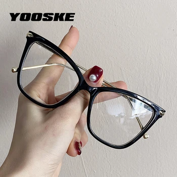 YOOSKE Optik Gözlük Kadınlar için Moda Kedi Göz Gözlük Çerçeveleri Metal Büyük Boy Gözlük Gözlük Bayanlar için