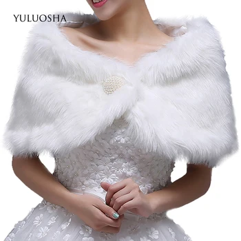 YULUOSHA Sonbahar Kış Gelin Şal düğün elbisesi Kış Sıcak Şal Taklit Tavşan Kürk Şal Taklit Kürk Düğün Pelerin Beyaz Pelerin