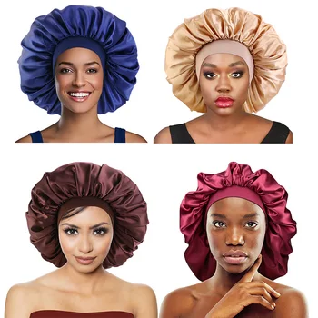 Yumuşak Saten Uyku Kap Salon Bonnet Gece Şapka Saç Dökülmesi Kemo Kapaklar Kadınlar İçin İpek saç bonesi Kıvırcık Saçlar İçin Geniş Kenarlı Bant