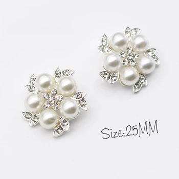 YWXINXI 5 Adet yeni alaşım 25mm rhinestone gümüş çiçek düğmeler, DIY el-dikili giyim romantik düğün dekorasyon aksesuarları mat
