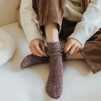 Yün Çorap Kadın Sonbahar Kış Kalınlaşmak Sıcak Çizmeler Kat Çorap Japon Moda Harajuku Vintage Termal Uzun Çorap Kadın Hediyeler