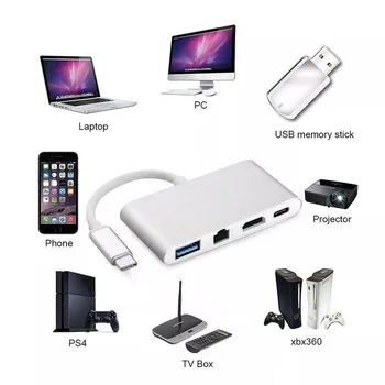 Yıldırım Rj45 Ethernet LAN HDMI adaptörü 4 İN 1 4K TV USB Hub OTG kablo şarj dönüştürücü iPhone/ iPad için