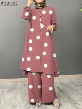 ZANZEA Bayan Müslüman Sonbahar Vintage Baskılı Setleri Rahat Gevşek Kentsel Eşofman Türkiye İslam Giyim Iki Parçalı Setleri Kıyafetler