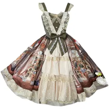 Zarif Lolita Jsk Askı Elbise Prenses Saray Yağlıboya Cla Fırfır Muhteşem Elbise Mahkemesi Tarzı JSK Çay Parti Elbise