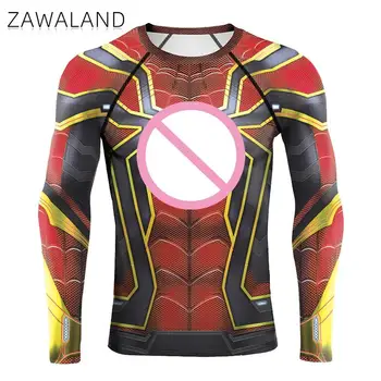 Zawaland Örümcek Baskılı Süper Kahraman Cosplay Tayt Raglan Kollu Erkek Sıkıştırma Koşu Gömlek Vücut Geliştirme Spor Giyim Egzersiz İçin