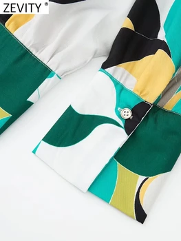Zevity Kadınlar Vintage Renk Maç Geometrik Çiçek Baskı Önlük Bluz Ofis Bayan İş Gömlek Chemise Blusas Chic Tops LS2500