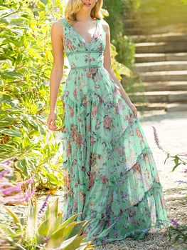 Zeytin Adaçayı Yeşil Tül Elbise Bayanlar V Boyun Kolsuz Çiçek Backless 2021 Uzun Balo Elbise Akşam Vestido Düğün Törenlerinde