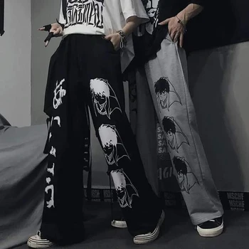 Zoki Siyah Harajuku Kadın Pantolon Baskı Desen BF Hip Hop Geniş Bacak Sweatpants Jogger Casual Gevşek Kore Bahar Moda Yeni