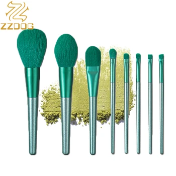 ZZDOG 8 Adet Avokado Yeşil Makyaj Fırçalar Set Yumuşak Doğal Saç Pudra Fondöten Göz Farı Kaş Kozmetik Araçları Güzellik Fırça