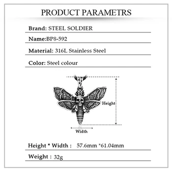 Çelik asker Punk tarzı paslanmaz çelik zincir ölüm kafa Kafatası kelebek güve moda takı