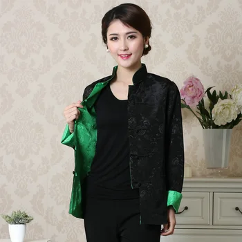 Çift yüzlü Kadın Rahat Ceket Sonbahar Kış Yeni Mandarin Yaka Çin Kung Fu Ceket Ceket Kadın Çin Parti Palto