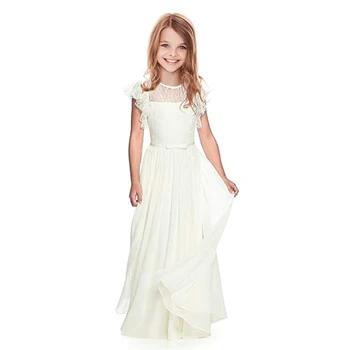 Çiçek Kız Elbise Dantel Beyaz / Fildişi Nedime Önlük Parti Düğün Balo Pageant İlk Communion elbise Çocuk Giyim