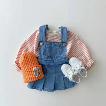 Çocuk Giyim İlkbahar Sonbahar Yeni Kız Denim Askı Elbise Tüm Maç Askı Bebek MODA Elbiseler 3-30M