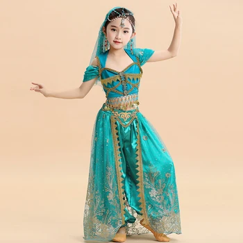 Çocuk Hint Oryantal Dans Bollywood Elbise Festivali Arap Prenses Kostüm Cosplay Yasemin Prenses Fantezi Kıyafet Kızlar için