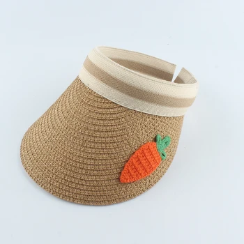 Çocuk Karikatür yazlık hasır şapka Çocuklar İçin Erkek Kız Meyve Nakış güneşlik kapağı Bebek UV Koruma plaj şapkaları