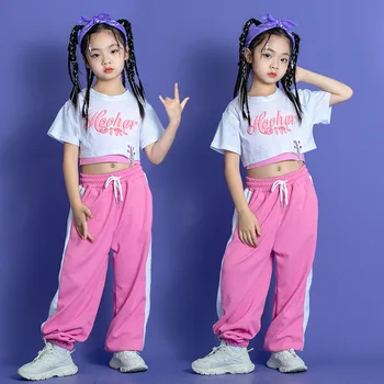 Çocuk Kpop Hip Hop Giyim T Shirt Kırpma kadın atlet Streetwear Dantelli Şort Ter koşucu pantolonu Kız Caz dans kostümü Elbise