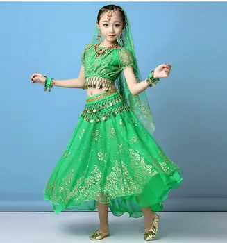 Çocuk Oryantal Dans Kostümleri Hindistan Dans Bollywood Kıyafet Sahne Performansı Kız Moda Oryantal Dans Elbise Seti Hindistan Giysileri