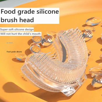 Çocuk U Tipi Elektrikli Diş Fırçası Karikatür 360 Derece Süper Yumuşak Gıda Sınıfı Silikon Fırça Kafası İle Çocuklar İçin Köpük Diş Macunu