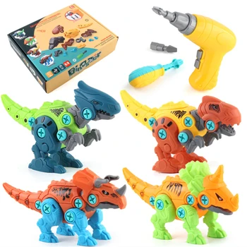 Çocuklar Dinozor Oyuncaklar DIY Bulmaca Elektrikli Matkap Ayrılabilir Çocuk vida somunu Dino Modeli Eğitici Erkek Doğum Günü Hediyeleri
