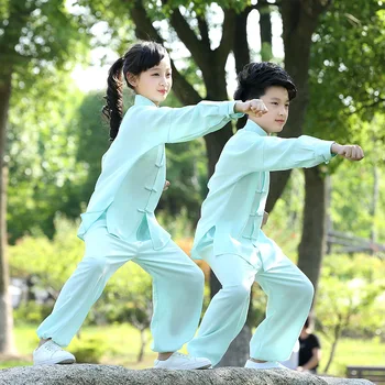 Çocuklar Yetişkin Dövüş sanatları Çin Geleneksel Wushu Kung Fu Giyim Seti Çocuk TaiChi Üniforma Kanat Chun Hanfu Tang Takım Elbise Kostüm