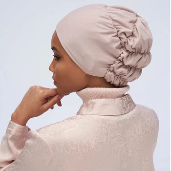 Çok renkli Kadın Müslüman Başörtüsü Kap Moda Ruffled Streç Eşarp Altında Türban Şapka İslam Başörtüsü Kaput Ayarlanabilir