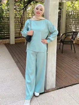Örme Kazak Kadınlar Arapça Dubai Abaya Müslüman Seti Moslimsets Femme Toplulukları Musulmans Türkiye İslam Mütevazı Ramazan Giyim