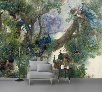 Özel duvar kağıdı 3d Çin tarzı tavuskuşu orman arka plan duvar Oturma Odası, Yatak Odası, otel dekorasyon 3d duvar kağıdı resim