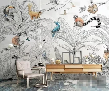 özel duvar kağıdı tropikal yağmur ormanları muz yaprakları hayvan oturma odası kanepe çalışma arka plan duvar dekorasyon 3d duvar kağıdı