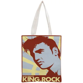 Özel Elvis Presley Tote Çanta Kullanımlık Çanta Kadın Omuz Çantası Katlanabilir Tuval Alışveriş Çantaları Kadın Tuval omuzdan askili çanta