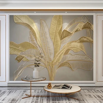 Özel Fotoğraf Duvar Kağıdı duvar tablosu 3D Altın Kabartmalı Muz Yaprağı Duvar Lüks Çalışma Oturma Odası Yatak Odası Duvar Kağıdı Ev Dekor
