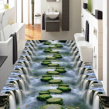 Özel Herhangi Bir Boyut 3D zemin duvar kağıdı Şelale Dere Köprü Banyo Mutfak Oturma Odası Geçit 3D zemin stickerı Su Geçirmez
