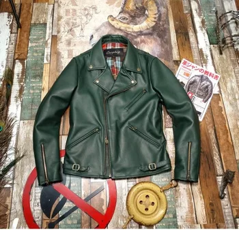 Ücretsiz kargo.Marka vintage yeşil kalın inek derisi ceket.kaliteli yumuşak hakiki deri ceket.Japonya serin Binici deri kumaş