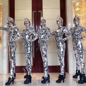 ÜCRETSİZ kargo Parti Gösterisi Elastik Ayna Kostüm Gözlük Kostüm Cosplay mekanik dans sahne Ayna yansıtıcı kostüm